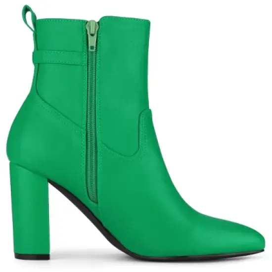 Allegra K Women's Pointed Toe Chunky High Heels Ankle Boots image {6}