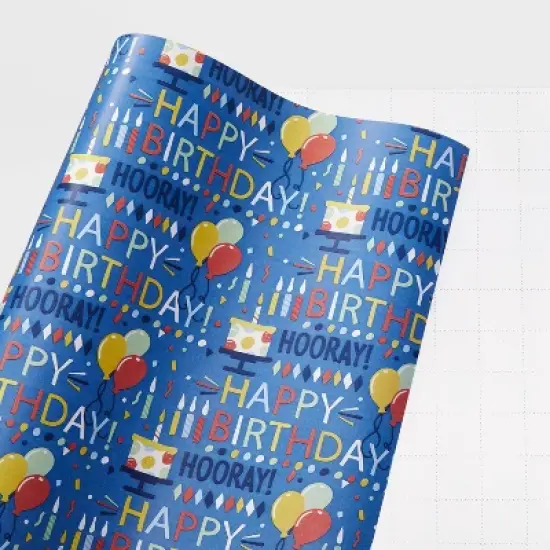 "Happy Birthday" Script and Balloons Gift Wrapping Paper Blue - Spritz&trade; image {2}
