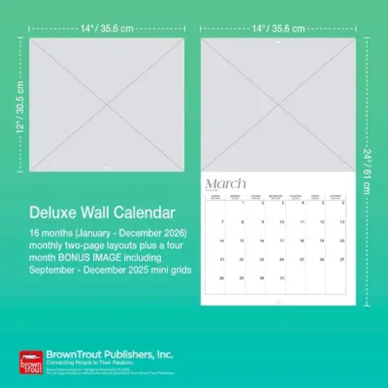 BrownTrout Corvette 2026 14"x24" Hanging Deluxe Wall Calendar Plastic-Free image {6}