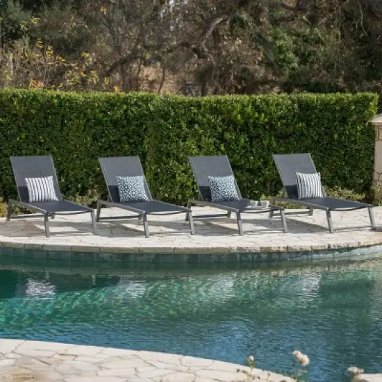 Christopher&nbsp;Knight&nbsp;Home Oscar Patio Aluminum and Mesh Chaise Lounges with Adjustable Back (Set of 4) image {1}