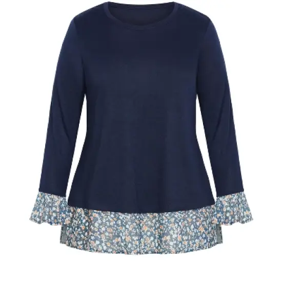 Women's Plus Size Hacci Chiffon Print Top - navy | AVENUE image {2}