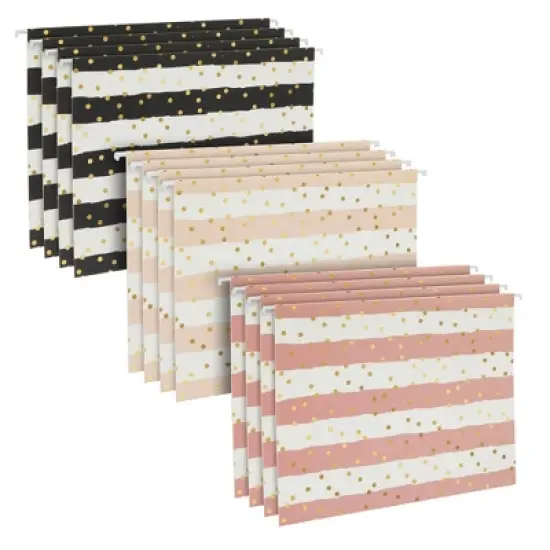 Paper Junkie 12 Pack Striped Decorative Hanging File Folders with 1/5 Tab, Gold Foil Dots, 3 Colors, 11.75 x 9 In image {8}
