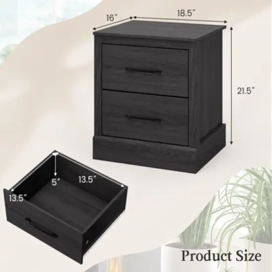 Tangkula Set of 2 Drawer Nightstand Bedside Table Compact Sofa End Table Oak Dark Grey image {3}