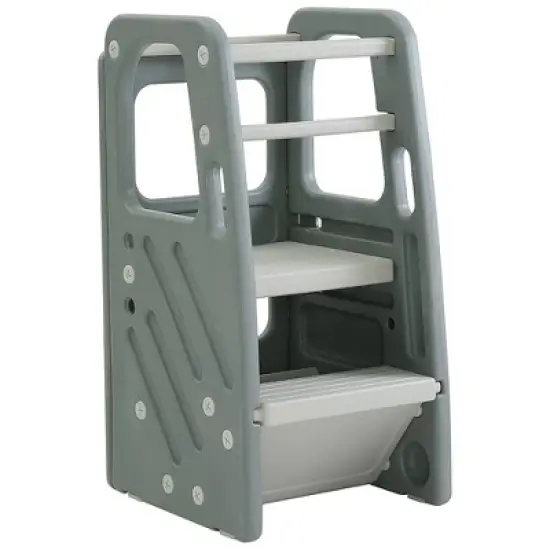SDADI PLT01PK Children's Plastic Learning Step Stool with 3 Adjustable Heights, 150 Pound Capacity, Built-In Storage, and Non-Skid Rubber Feet image {8}