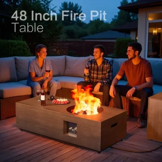 Evita 50,000 BTU Outdoor Fire Pit Table with Glass Stone and Rain Cover-48 *20.9*12.4 Inch image {3}