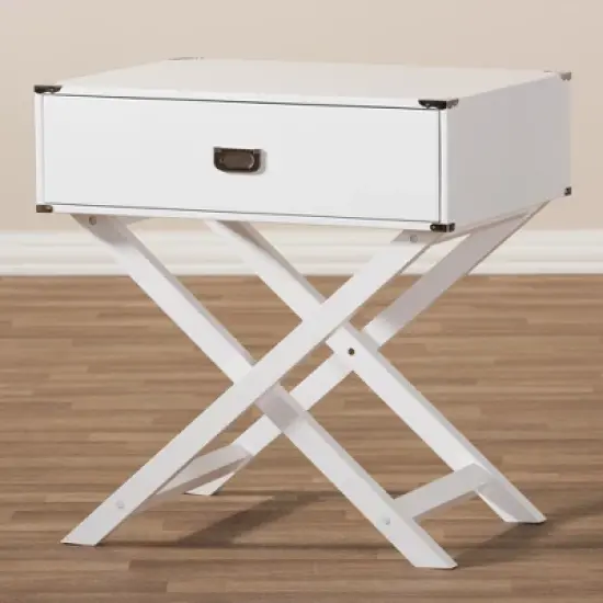Curtice 1 Drawer Wooden Nightstand White - Baxton Studio image {6}