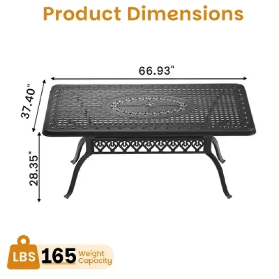 Cast Aluminum Patio Dining 66.93'' L x 37.4'' W Rectangular Table with a 1.88-inch Umbrella Hole image {4}