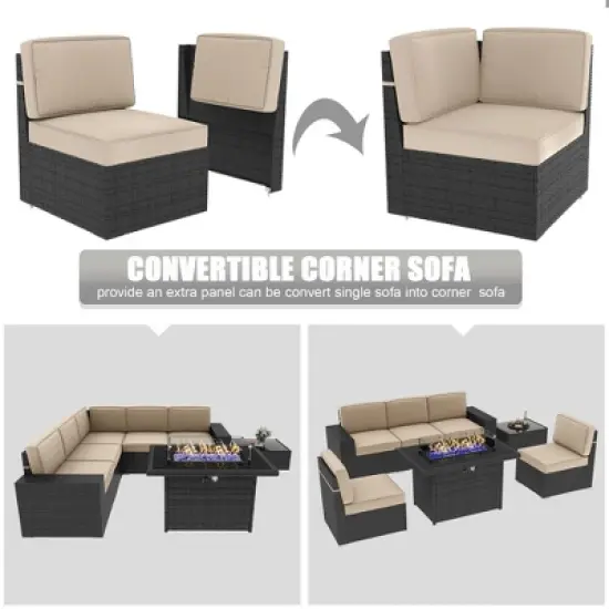 LayinSun 7 Pieces Outdoor Patio Furniture Set with 44" Fire Pit Table Rattan Sectional Sofa Conversation Sets image {4}