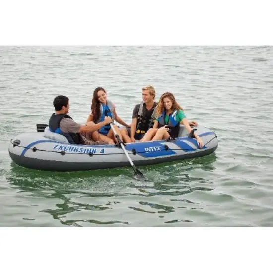Intex Excursion 4 Inflatable River/Lake Boat Raft Set & Motor Mount Kit image {5}
