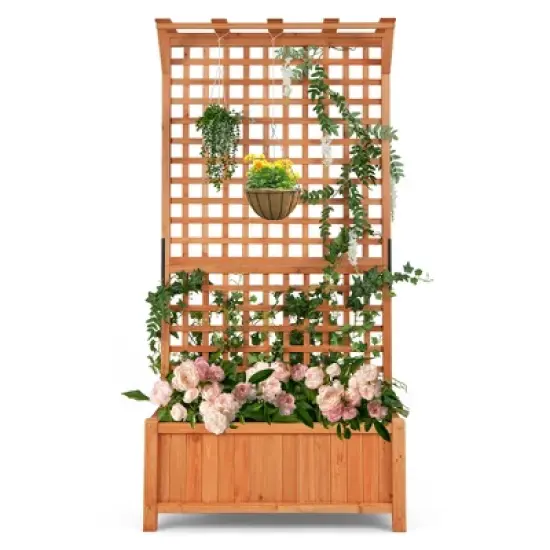 Costway Raised Garden Bed Planter Box Climbing Plants Container with Trellis &Hanging Roof image {9}