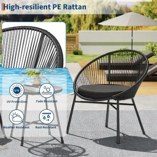 3 Pieces Outdoor Acapulco Chair Patio Bistro Set with Glass Top Table, Modern Patio Conversation Chairs Set of 2 for Balcony, Garden, Backyard image {5}