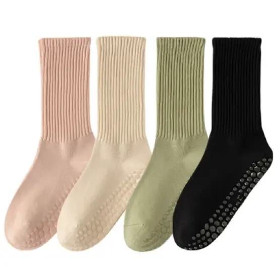 Anna-Kaci 4-Pack Women's Anti-Slip Yoga Socks with Grips Comfortable Ribbed Design for Exercise and Indoor Use image {11}