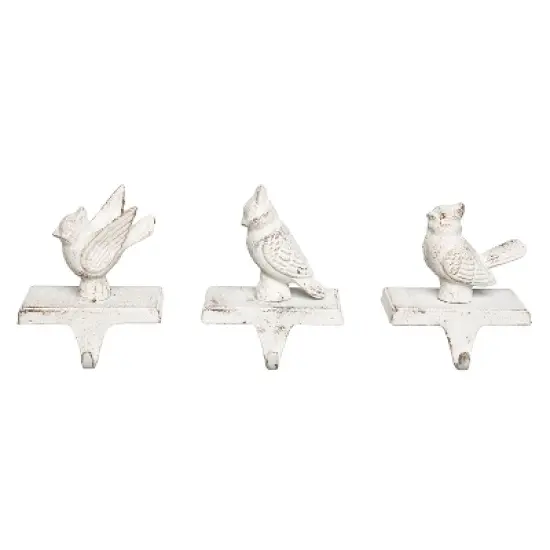 Transpac Iron Winter Bird Stocking Holder Set of 3 Christmas Home Decorations for Festive Holiday Cheer image {1}