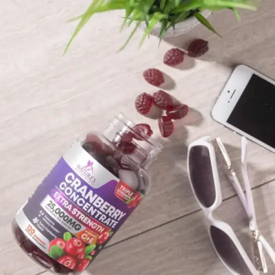 Cranberry Gummies 50:1 Cranberry Extract - Urinary Tract Support Made with 25,000mg, Helps Cleanse & Protect - 120 Gummies By Nature's Nutrition image {8}