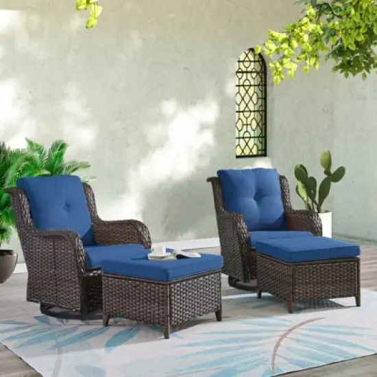 POCASSY Outdoor Swivel Glider Chairs Set of 2 with Ottomans, Patio Furniture Set with All Weather Wicker Outdoor Lounge Accent Chair for Porch Deck image {10}