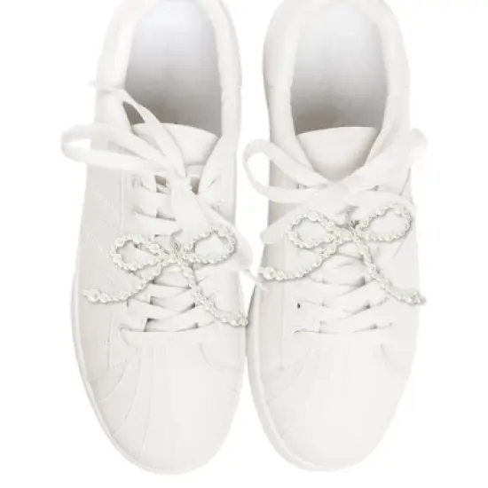 Unique Bargains Faux Pearl Bow Style 9 Shoelace Charms White 1 Pair image {1}