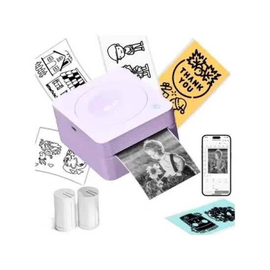 Nelko PM230 Portable Bluetooth Sticker Printer Purple with 2pk 54mmx3.5m White Rolls image {8}