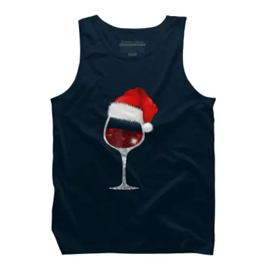 Men's Design By Humans Wine Glass Xmas Tee Christmas Wine lovers Santa Hat Gift T-Shirt By NekoShop Tank Top image {5}