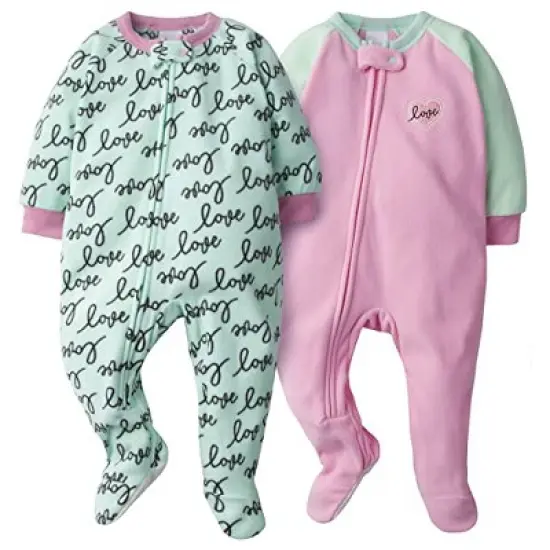 Gerber Infant and Toddler Girls' Fleece Footed Pajamas, 2-Pack image {3}