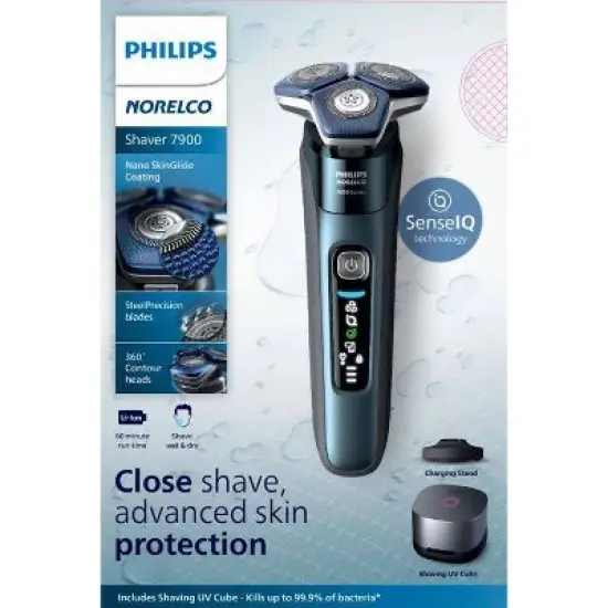 Philips Norelco Wet & Dry Men's Rechargeable Electric Shaver 7900 with UV Sanitizing Cube - S7889/91 image {1}