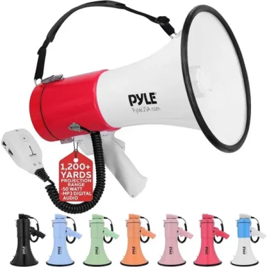 Pyle Portable Bullhorn Megaphone with Built-In Siren and MP3 Input - PMPRA514BK, 50-Watt image {14}