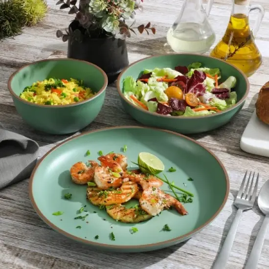 Gibson Home Rockabye 12 Piece Double Bowl Melamine Dinnerware Set in Green image {3}