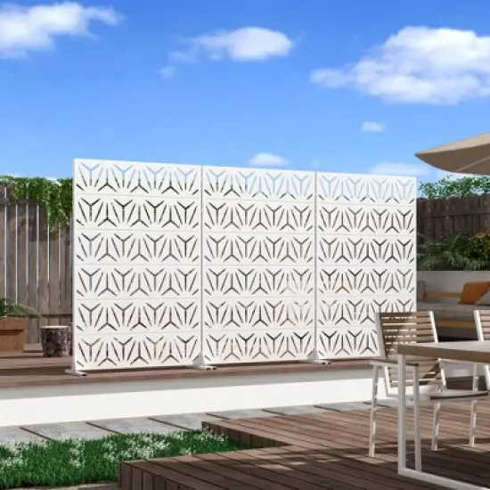 46.8in.W x 71.37in.H White Galvanized Sheet Outdoor Private Screen Decorative Art Panel image {5}