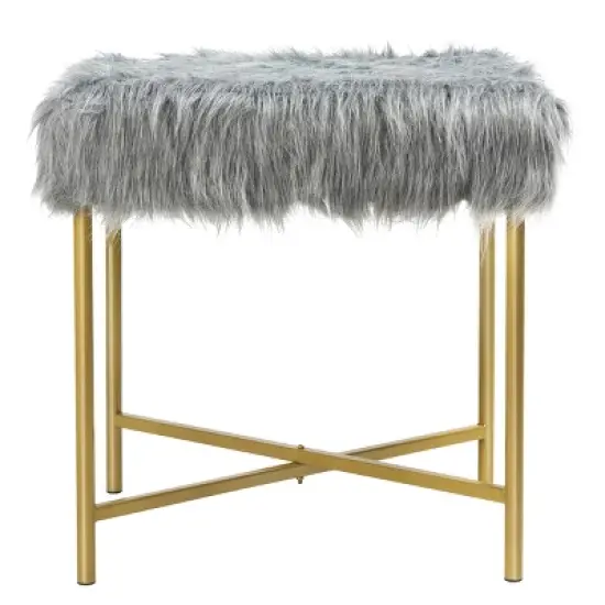 Costway Faux Fake Fur Stool Ottoman Footrest Stool Decorative with Metal Legs GreyPinkWhite image {11}
