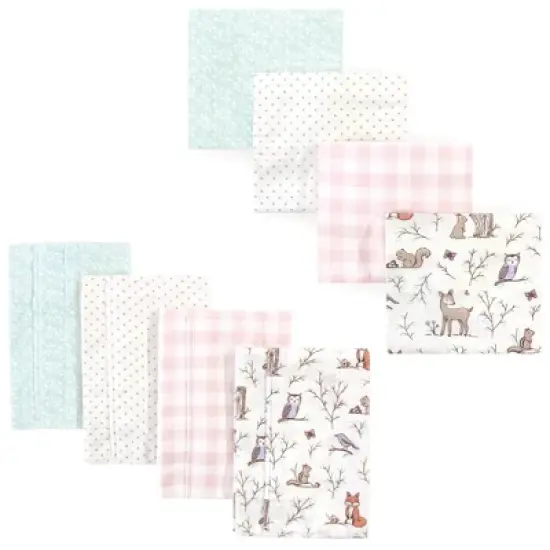 Hudson Baby Infant Girl Cotton Flannel Burp Cloths and Receiving Blankets, 8-Piece, Enchanted Forest, One Size image {1}