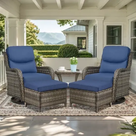 Belord 5 Piece Patio Furniture Set with Swivel Chairs and Ottomans, High Back Deep Seat Cushioned Wicker Swivel Patio Chairs Set of 2 with Ottoman image {13}