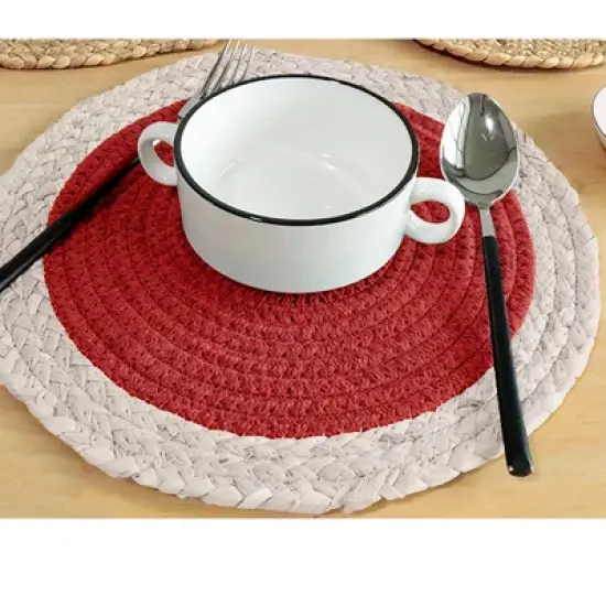 Home Mart Goods Red Extra Thick Woven Trivet Round Placemats Natural Cotton Hot Potholder Mat Heat Resistant - 9"x9"(Pack of 4) image {3}