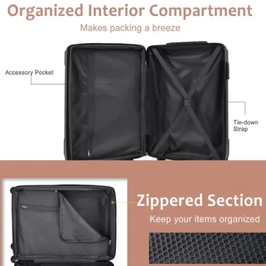 Sapphtopaz 3pcs Hardshell Luggage Sets ABS Lightweight Suitcase Durable Luggage Carry On Suitcase, Double Spinner Wheels (20" 24" 28") image {4}