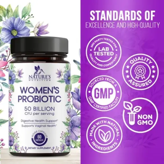 Probiotics for Women 50 Billion CFU - 16 Strains, Vaginal pH Health & Immune Support, Prebiotics & Cranberry - 60 Capsules By Nature's Nutrition image {3}