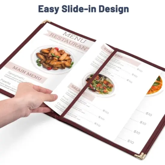 WeChef 30 Pack Menu Covers 8.5 x 11" Book Style Menu Holder 4 Pages 8 Views Restaurant Bar Burgundy image {2}