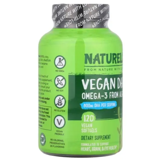 NATURELO Vegan DHA, Omega-3 from Algae, 120 Vegan Softgels (400 mg per Softgel) image {3}