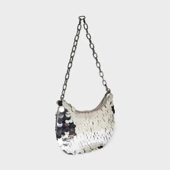 Slouchy Sequin Hobo Shoulder Handbag - Wild Fable&trade; Silver image {3}