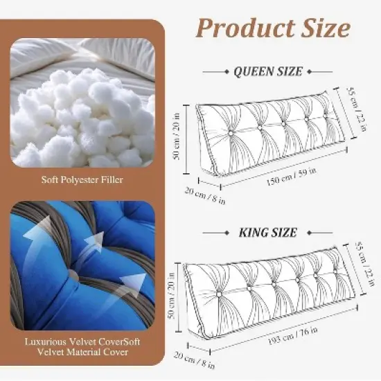 Hachikiko Wedge Headboard Pillow - Removable Velvet Back Cushion, Ergonomic Support for Sofa/Bed Rest/Reading image {6}