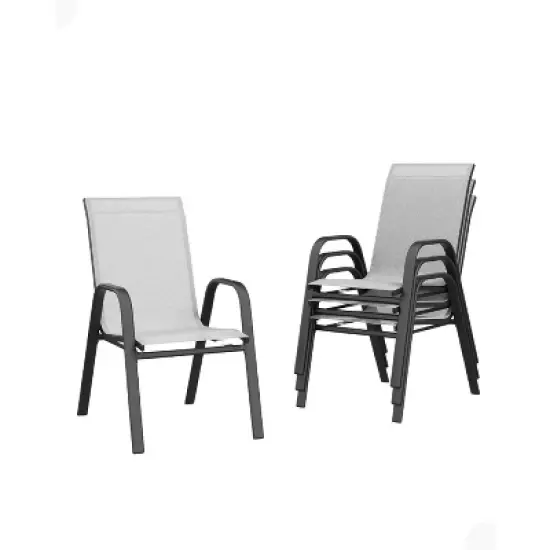 homfan Patio Stackable Chairs Set of 4, Outdoor Dining Chairs, Outdoor Furniture with Textilene Fabric & Metal Frame for Patio, Deck, Backyard, Grey image {8}
