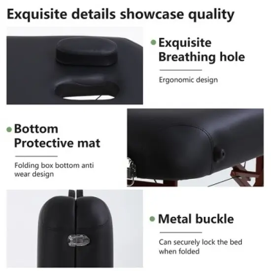 FDW Massage Table SPA Bed Height Adjustable 2 Fold Massage Table,Black image {4}