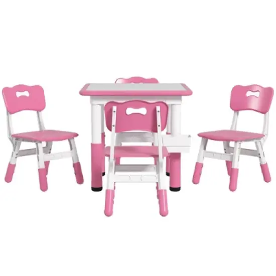 Yinvani Pink 5 Piece Toddler Table with 4 Chairs Set image {6}