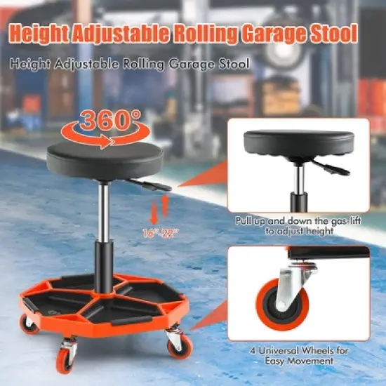 Costway Heavy-Duty Adjustable Height Rolling Stool withTool Tray Storage 330 LBS Capacity image {6}