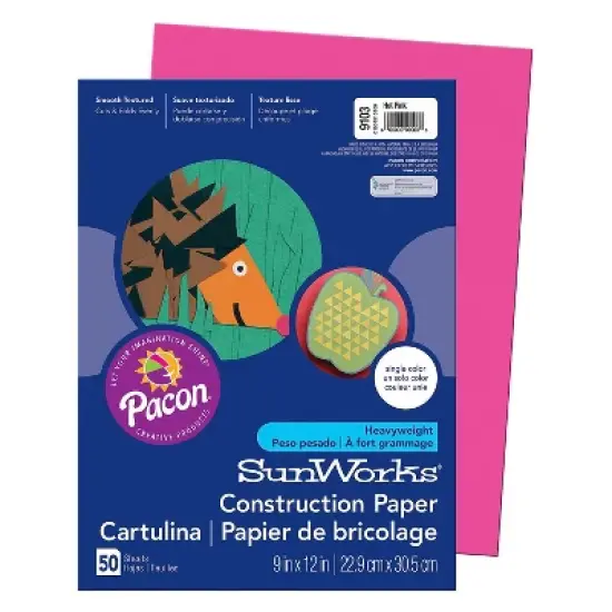 Pacon SunWorks 9" x 12" Construction Paper Hot Pink 50 Sheets/Pack 10 Packs (PAC9103-10) image {1}