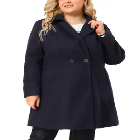 Agnes Orinda Women's Plus Size Notched Lapel Single Breasted Winter Long Pea Coat image {1}