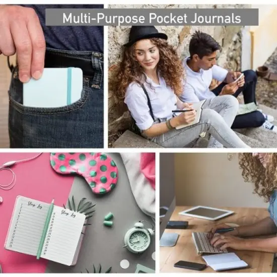 Paper Junkie A6 Pocket Size Mini Notebooks with Hardcover -124 pages (3.7" x 5.7") with Inner Pocket (Light Blue, 3 Pack) image {3}