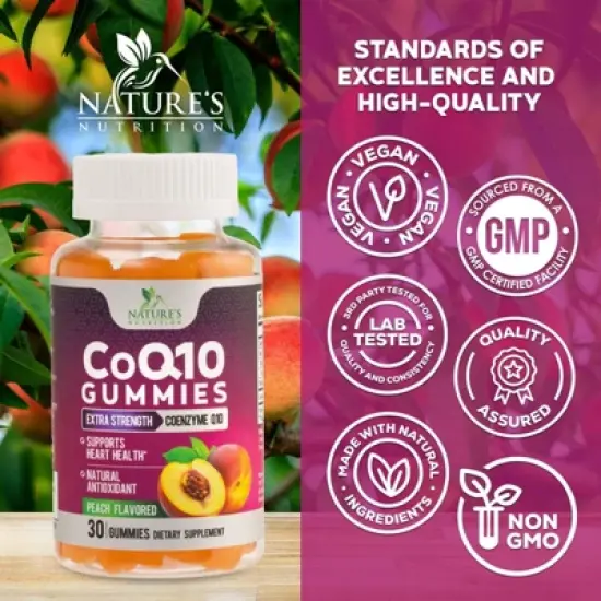 CoQ10 100mg Gummies, Coenzyme Q10 Supplement, CoQ10 Gummies Antioxidant for Heart Health & Energy Production - 30 Gummies By Nature's Nutrition image {3}