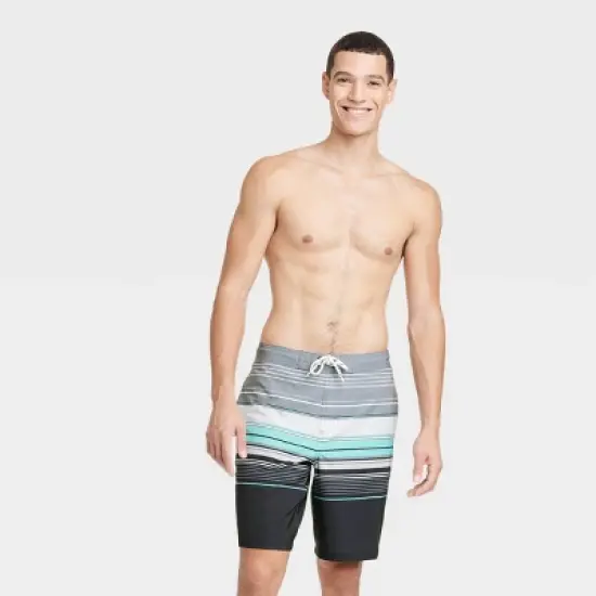 Men's 9" Striped E-Board Swim Shorts - Goodfellow & Co&trade; Charcoal Gray image {2}