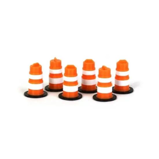3D to Scale 1/64 6 Pack of 3D Printed Orange Plastic Traffic Barrels 64-105-OR image {1}