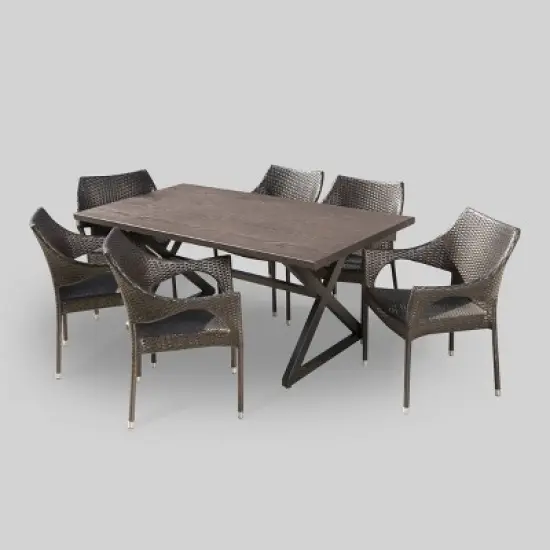 Grayson 7pc Aluminum and Wicker Dining Set - Brown - Christopher Knight Home image {1}