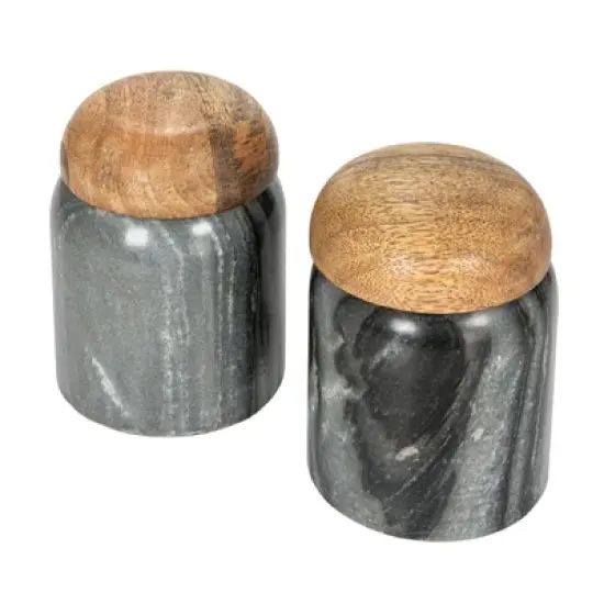 Storied Home Modern Marble Canister with Wood Lid image {8}