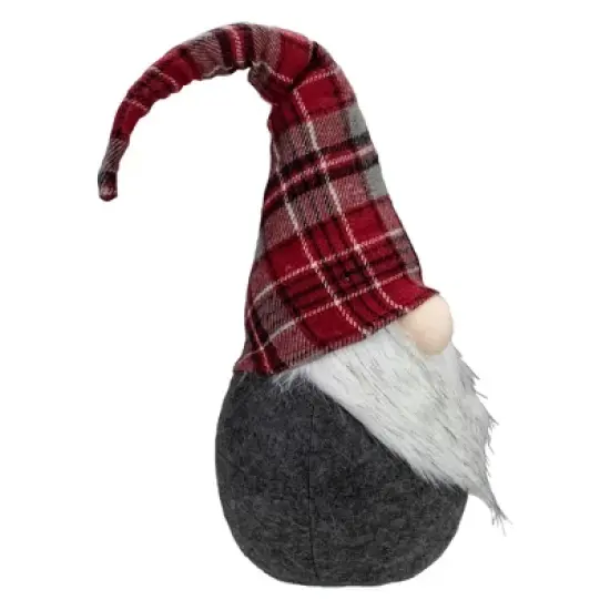 Northlight Plaid Bendable Hat Gnome Sitting Christmas Decoration - 25" - Red and Gray image {2}